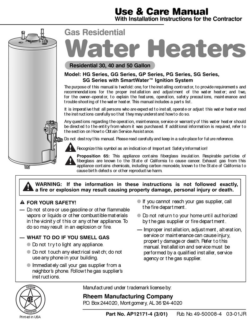 Rheem Manufacturing GP Series Use & care manual Rheem Manufacturing GP Series Use & care manual