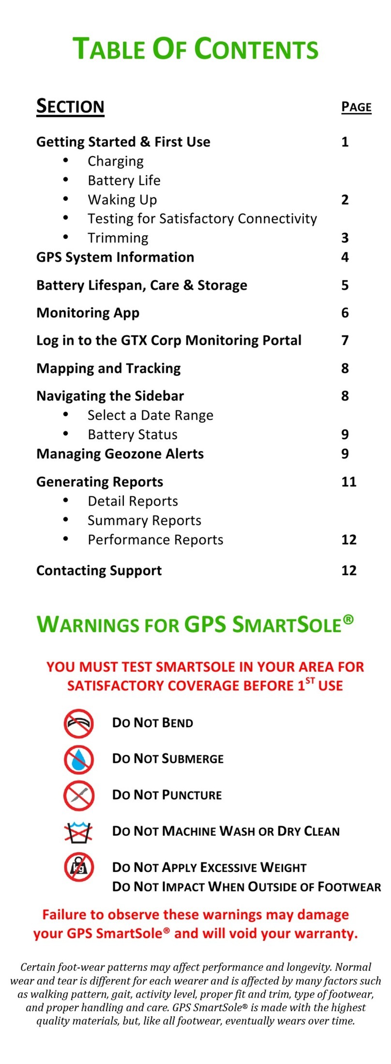GPS SmartSole GTX-GSS-01 manual