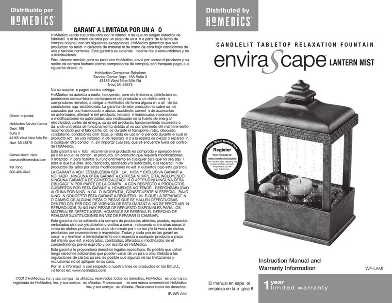 HoMedics enviraScape LANTERN MIST WF-LAMI Instruction manual and warranty information HoMedics enviraScape LANTERN MIST WF-LAMI Instruction manual and warranty information