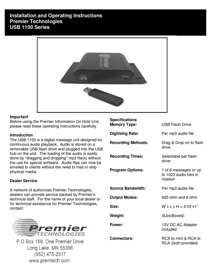 Premier Technology USB 1100 Series User manual