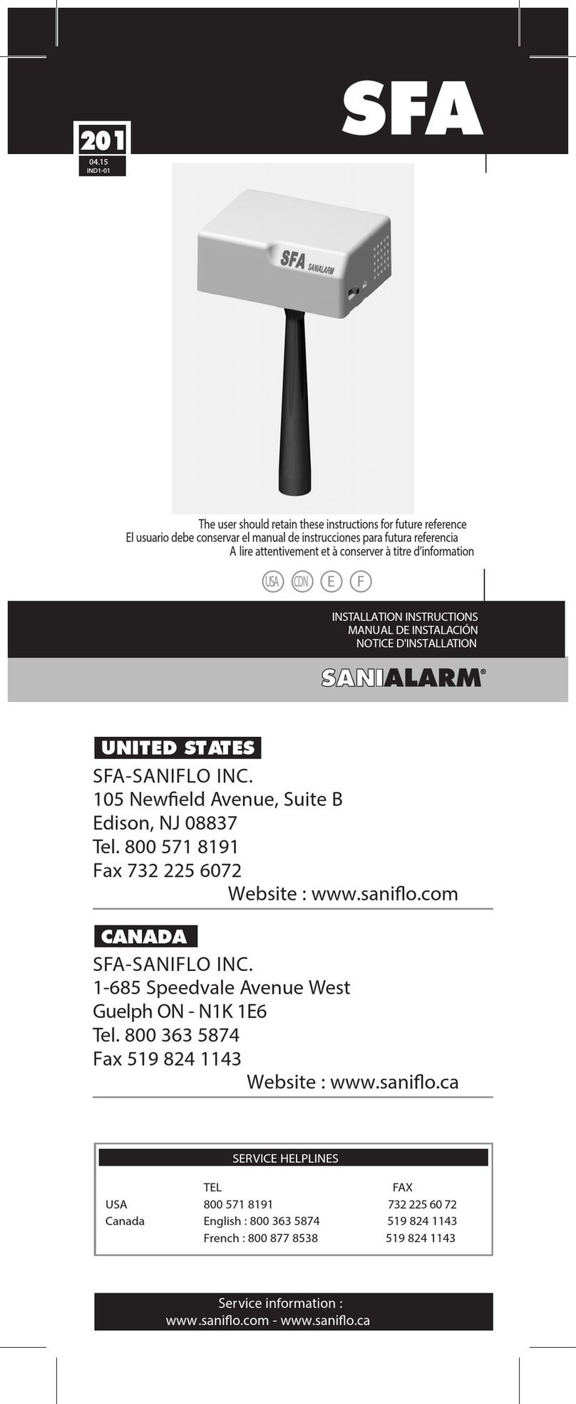 SFA-SANIFLO SANIALARM installation instructions