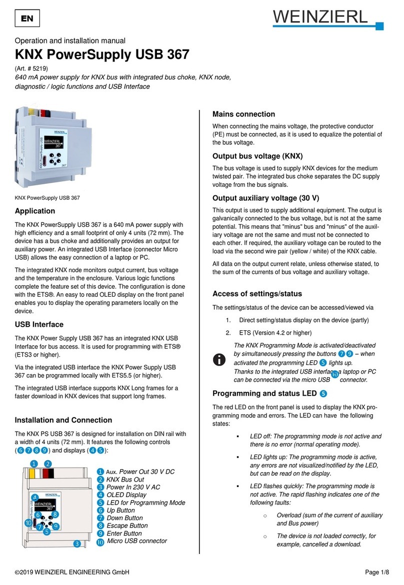 Weinzierl KNX PowerSupply USB 367 Specification sheet