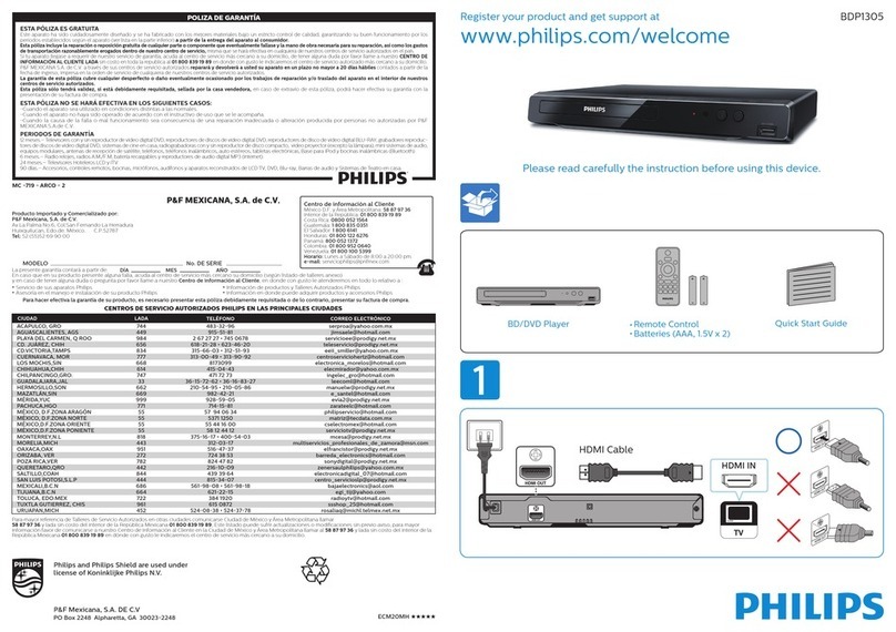 Philips BDP1305 Series quick start guide