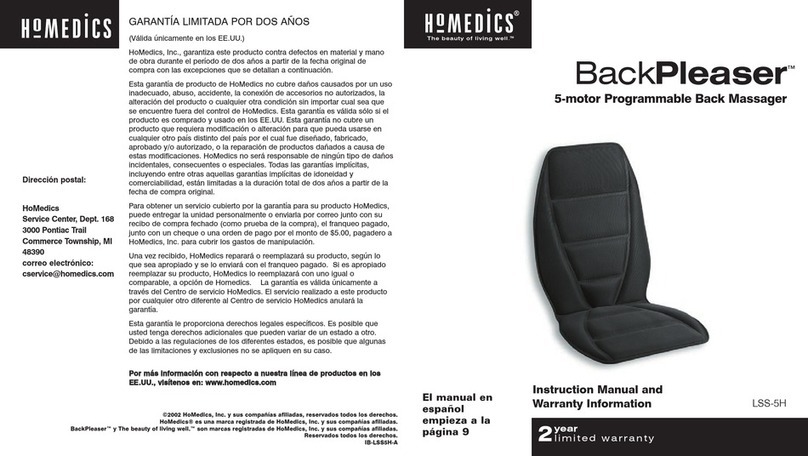 HoMedics BackPleaser LSS-5H Instruction manual and  warranty information