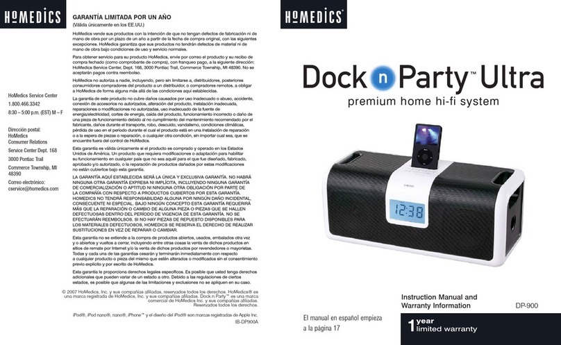 HoMedics Dock n Party Ultra DP-900 Instruction manual and  warranty information