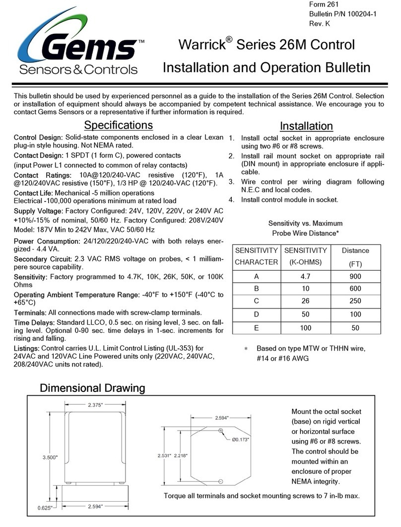Gems Sensors & Controls Warrick 26M Series Installation and Operation Bulletin