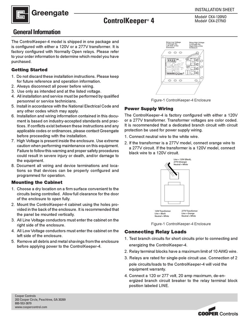 Cooper Controls Greengate CK4-120NO Installation sheet