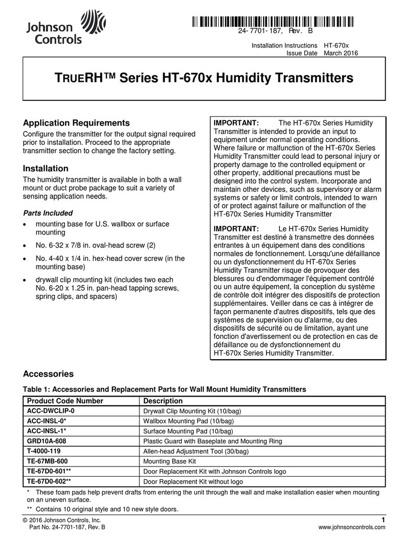 Johnson Controls TrueRH Series User manual