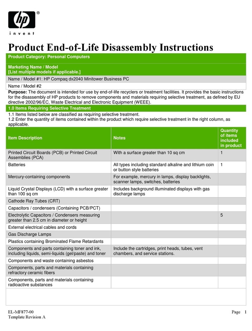 HP Compaq dx2040 Product End-of-Life Disassembly Instructions