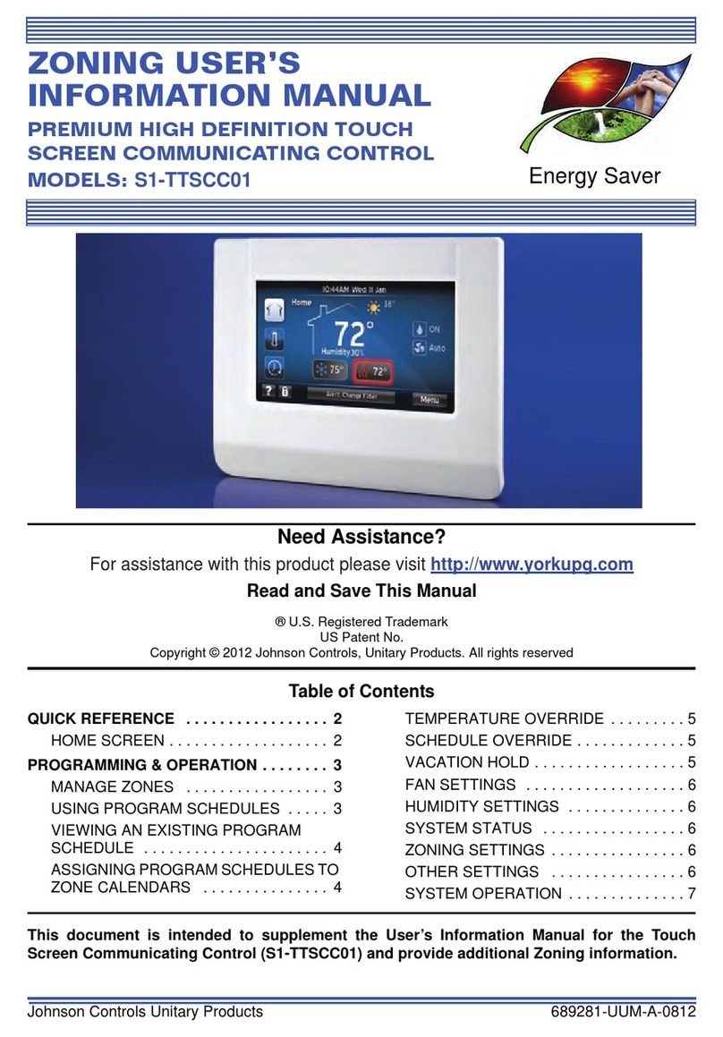 Johnson Controls Unitary Products S1-TTSCC01 Zoning User's Information Manual