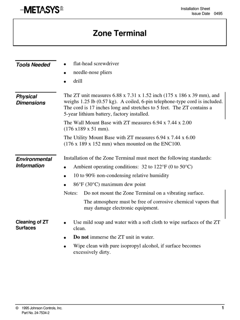 Johnson Controls METASYS Series Installation sheet