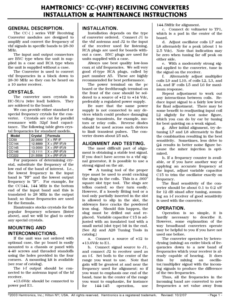 HAMTRONICS CC50 Installation and operating instructions
