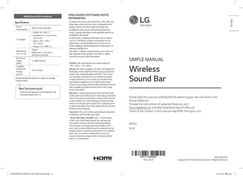 LG SL5R Specification sheet