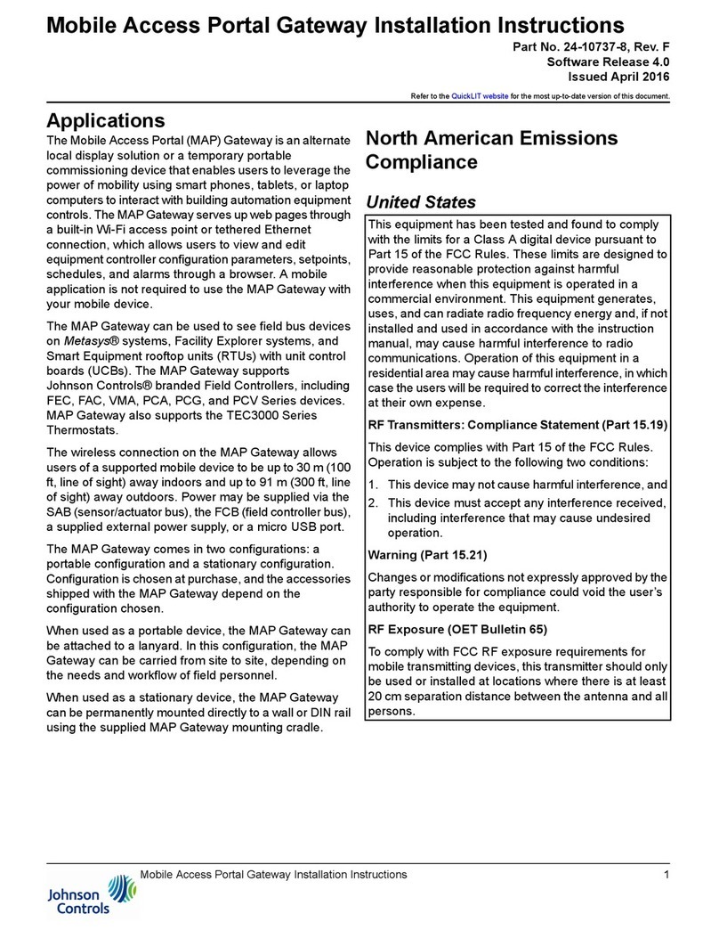 Johnson Controls MAP Series User manual