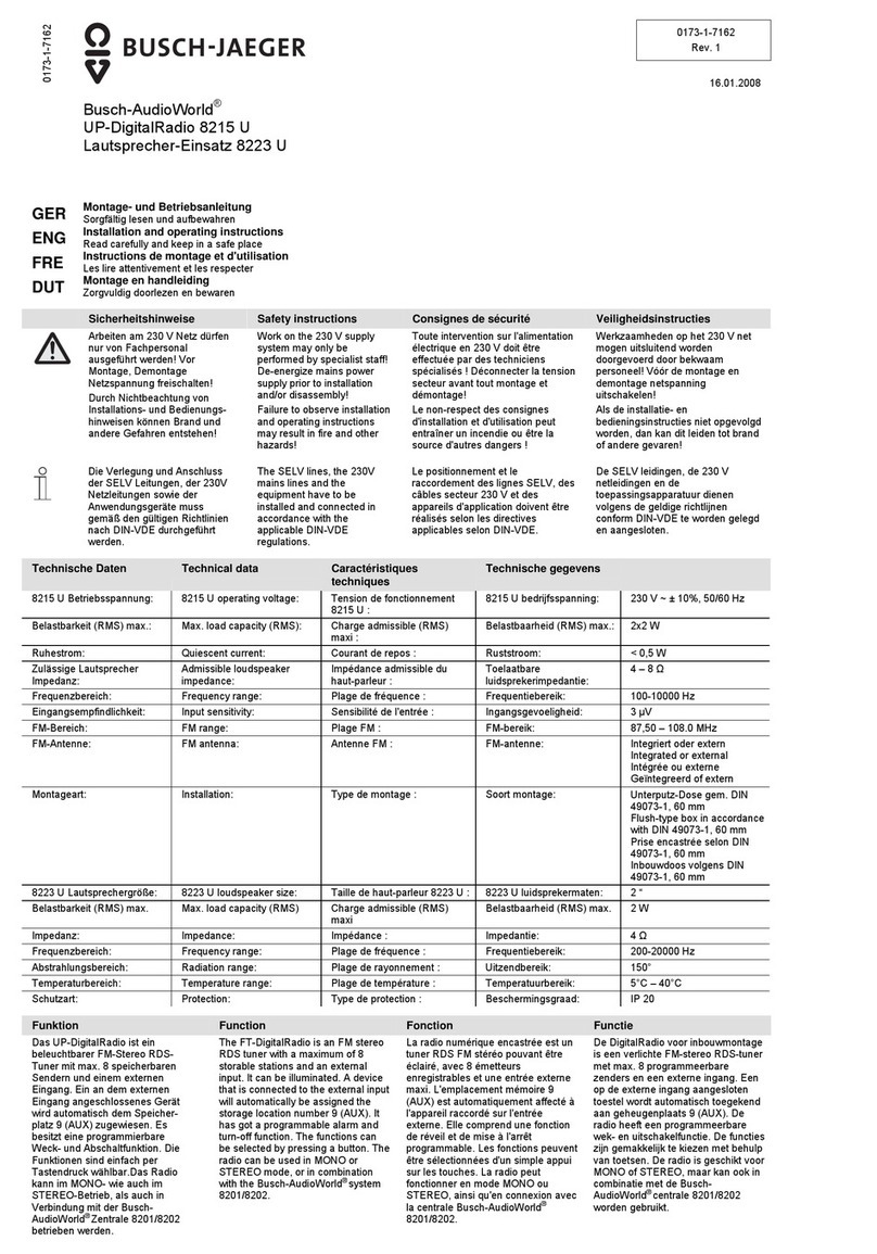 Busch-Jaeger AudioWorld 8215 U Installation and operating instructions Busch-Jaeger AudioWorld 8215 U Installation and operating instructions