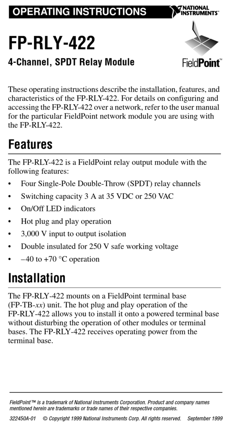 National Instruments FP-RLY-422 User manual