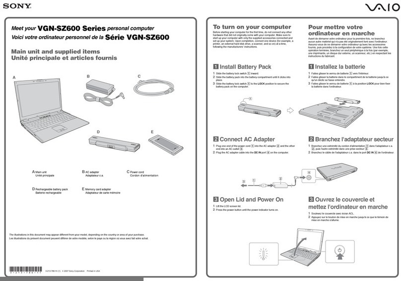 Sony VAIO VGN-SZ600 Series quick start guide