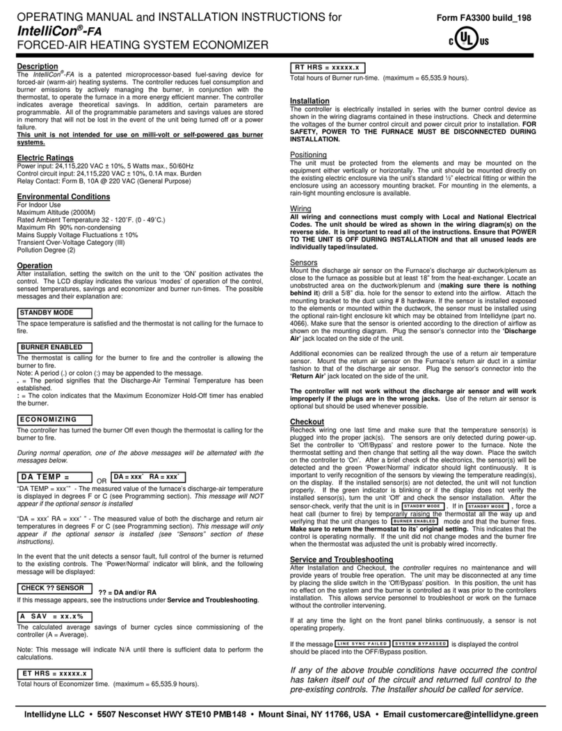 Intellidyne IntelliCon-FA Operating Manual and Installation Instructions Intellidyne IntelliCon-FA Operating Manual and Installation Instructions