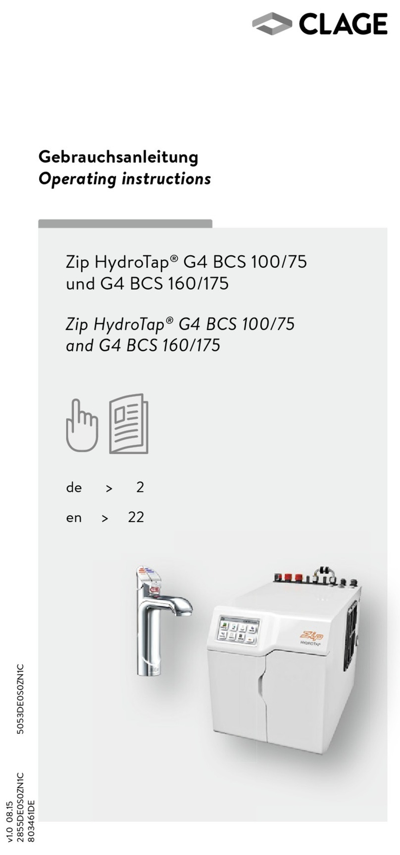 clage Zip HydroTap G4 BCS 100/75 operating instructions