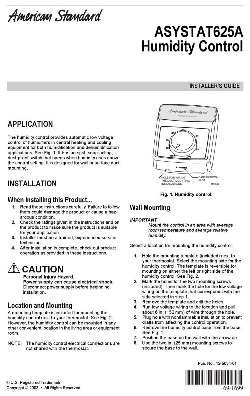 American Standard ASYSTAT625A Installer's guide