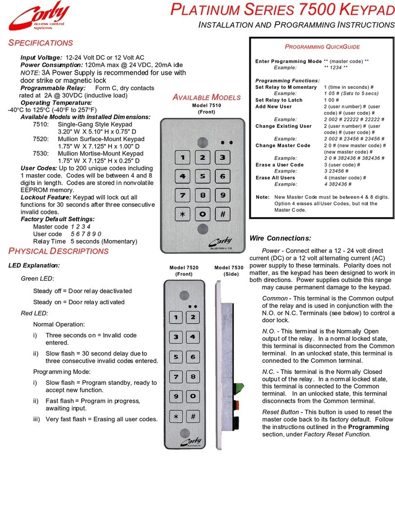 Corby PLATINUM 7500 SERIES Installation and programming instructions