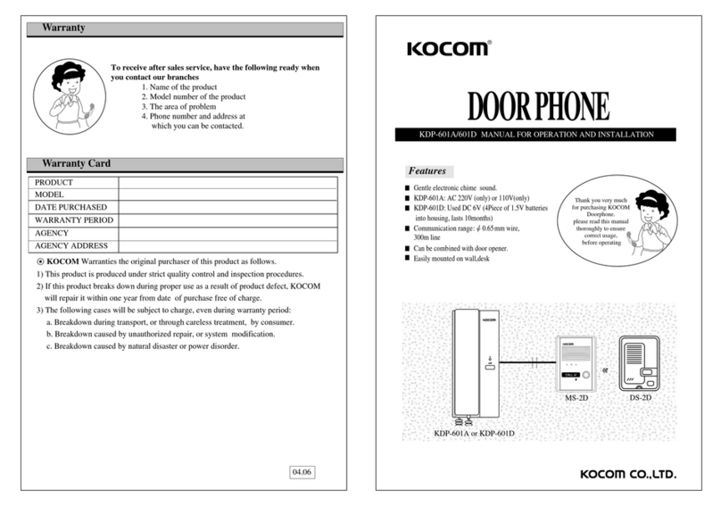KOCOM KDP-601A Manual for operation and installation KOCOM KDP-601A Manual for operation and installation