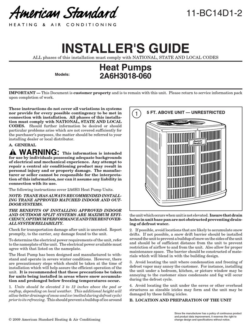 American Standard 2A6H3018A Installer's guide
