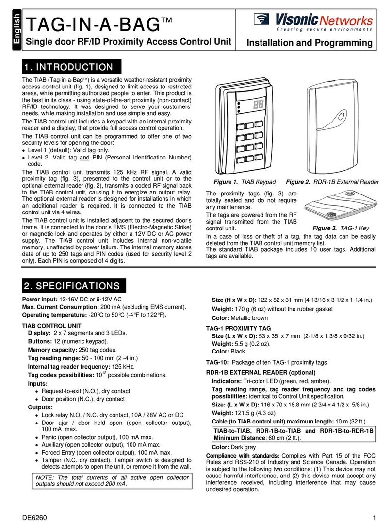 Visonic Networks TAG-IN-A-BAG Installation and programming guide