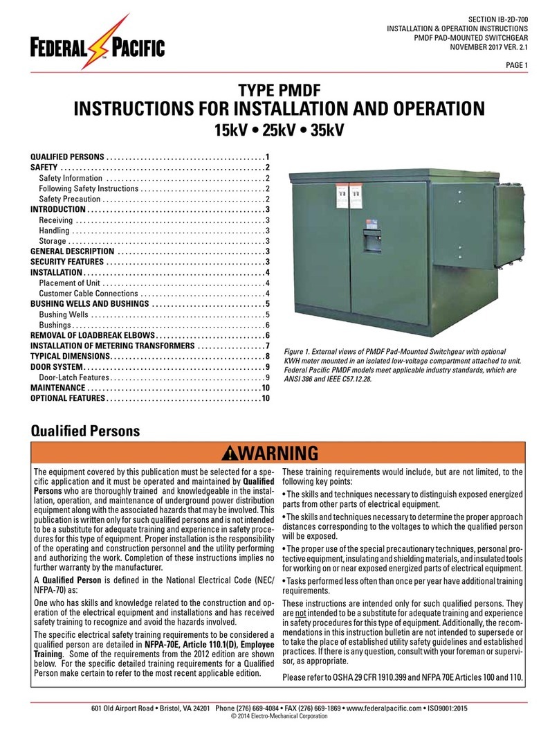 FEDERAL PACIFIC PMDF Series Instructions for installation and operation