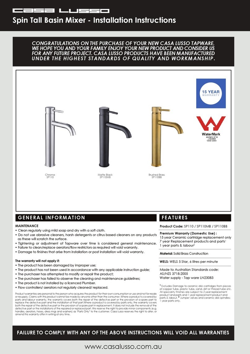 Casa Lusso SP110 installation instructions Casa Lusso SP110 installation instructions