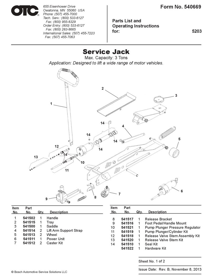 OTC Tools 5203 Parts list and operating instructions