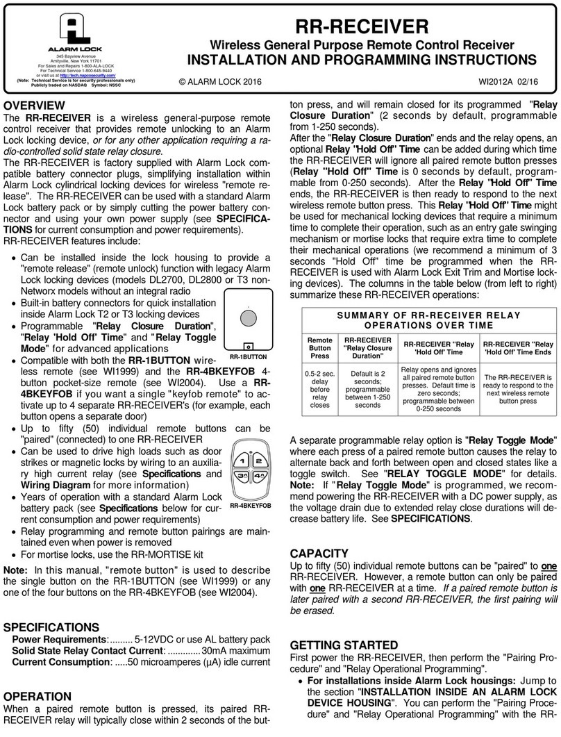 Alarm Lock RR-RECEIVER Installation and programming instructions