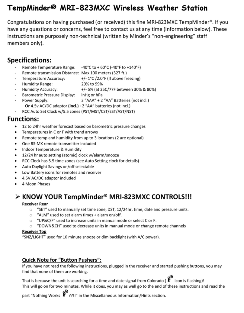 Minder Research TempMinder MRI-823MXC User manual