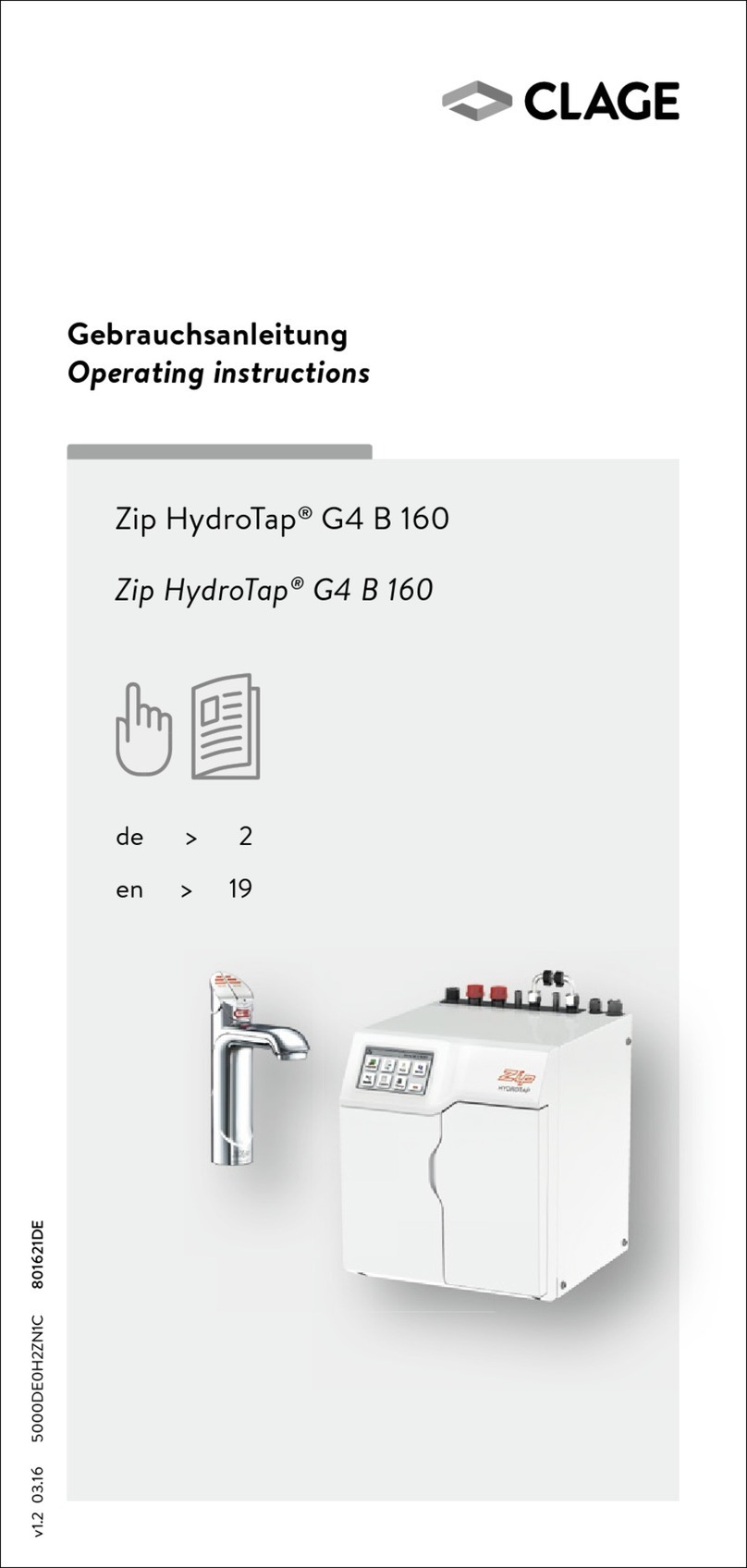 clage Zip HydroTap G4 B 160 operating instructions