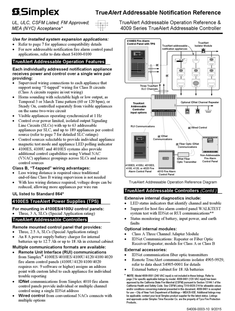 Simplex TrueAlert 4009 Series Operation reference