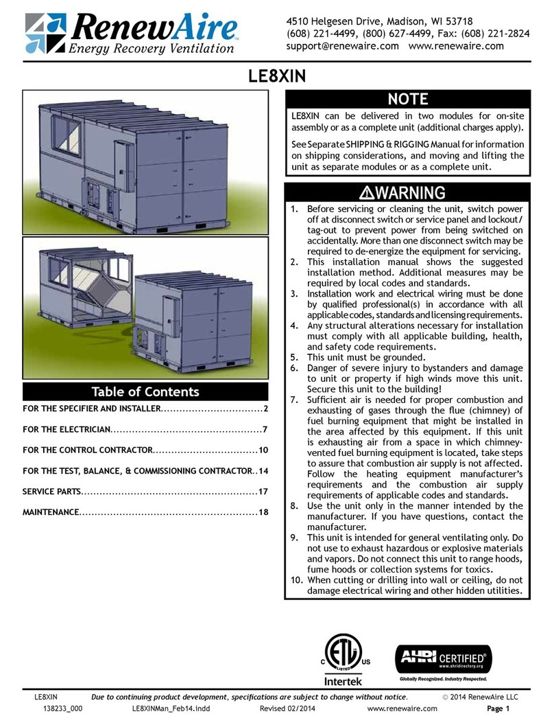 RenewAire LE8XIN Series manual