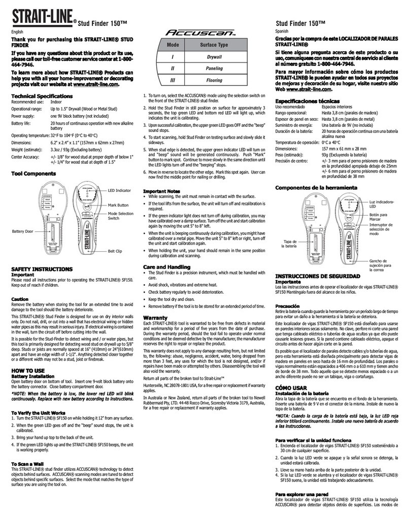 Strait-line Stud Finder 150 quick start guide