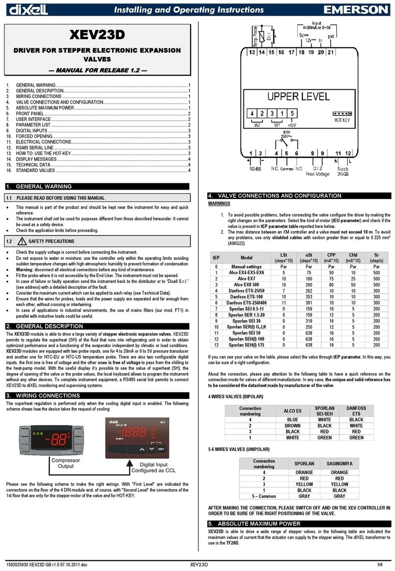 Emerson Dixell XEV23D Installing and operating instructions