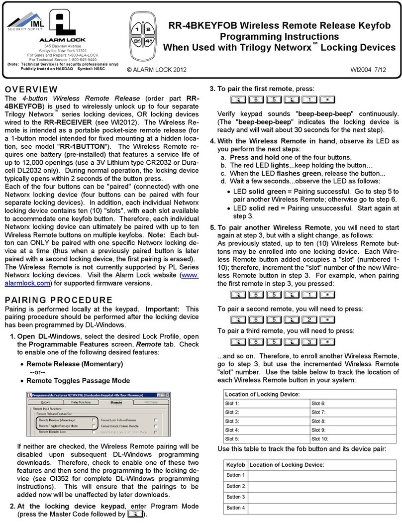 Alarm Lock RR-4BKEYFOB Programming instructions