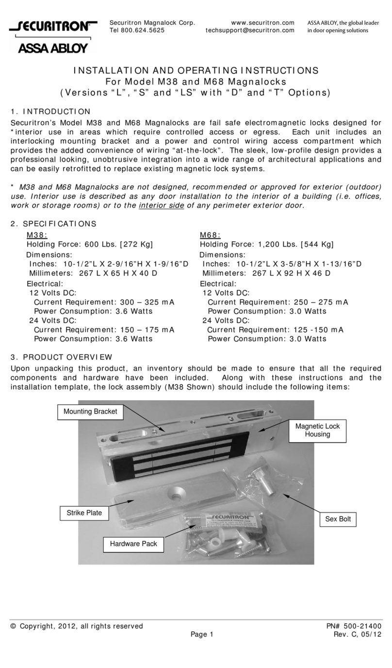 Assa Abloy Securitron M38 Series Installation and operating instructions
