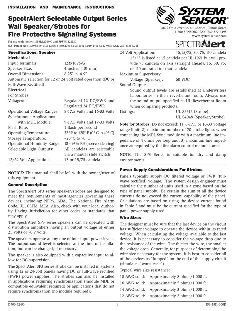System Sensor SpectrAlert SP3R1224MC Installation and maintenance instructions