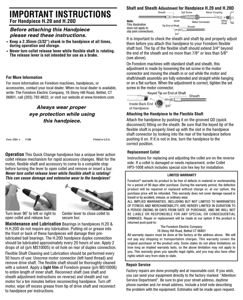 FOREDOM Handpiece H.20 Important instructions