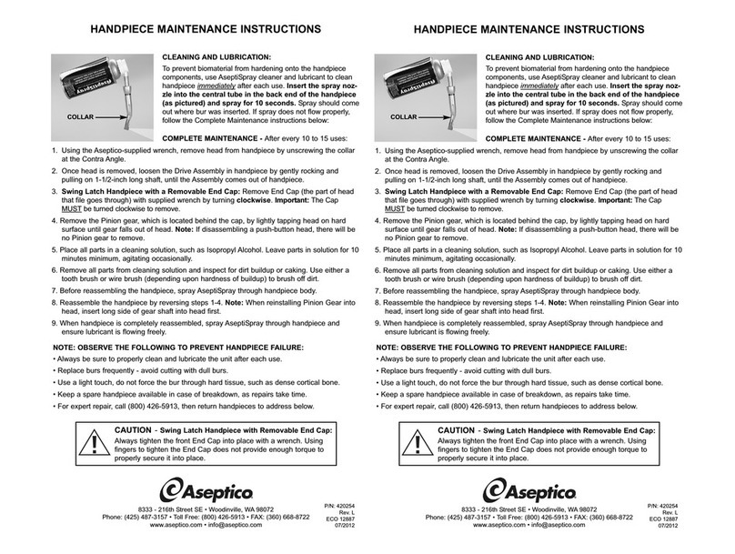 Aseptico AHP-85MB-X Instructions for use Aseptico AHP-85MB-X Instructions for use