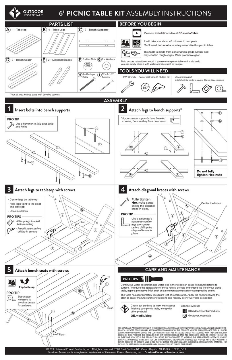 Outdoor Essentials Full Size Wood Picnic Table Assembly instructions