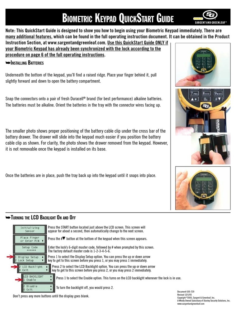 Sargent and Greenleaf Biometric Keypad quick start guide