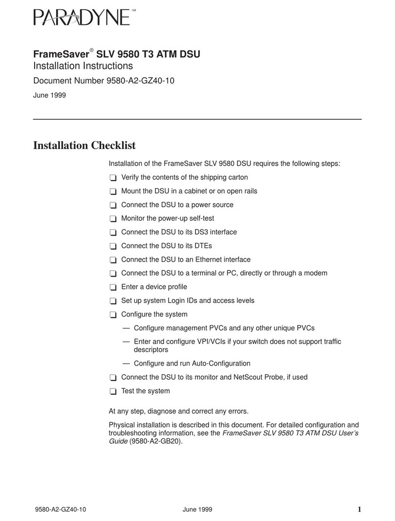 Paradyne FrameSaver SLV 9580 T3 ATM DSU installation instructions