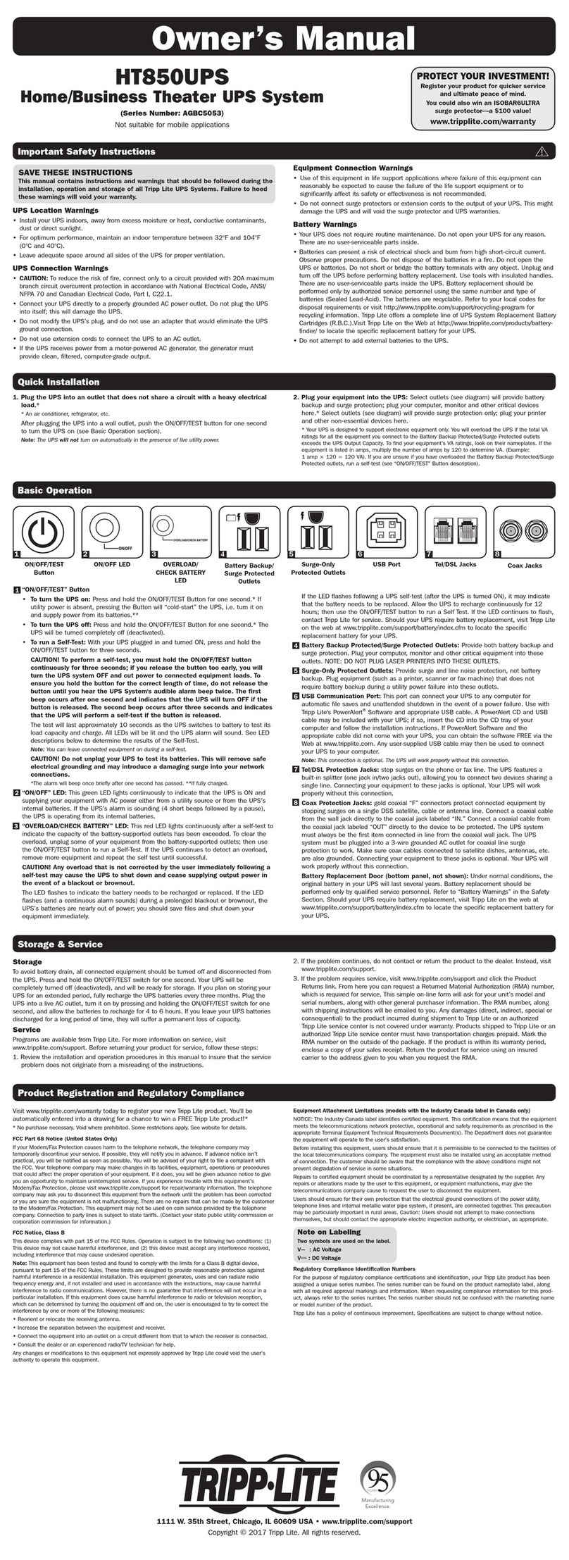 Tripp Lite HT850UPS User manual