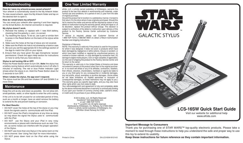 eKids STAR WARS GALACTIC STYLUS LCS-16SW quick start guide eKids STAR WARS GALACTIC STYLUS LCS-16SW quick start guide