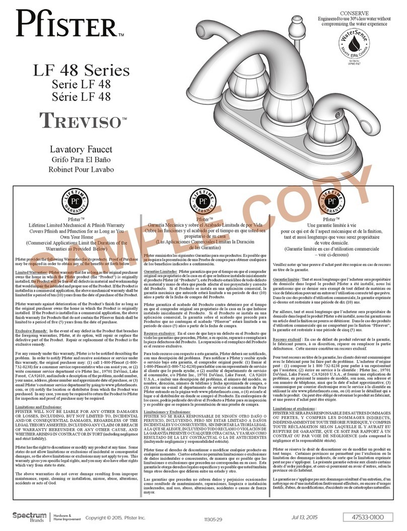 Pfister Treviso LF 48 Series manual