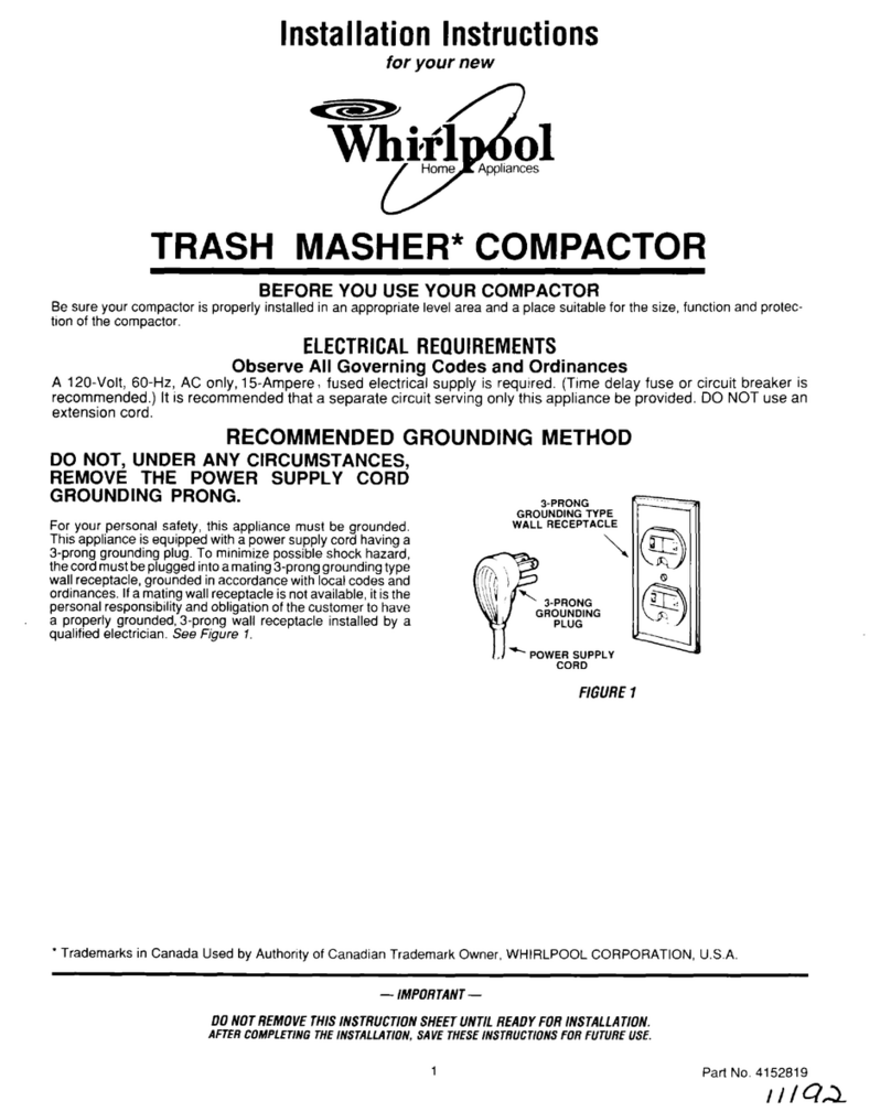 Whirlpool TRASH MASHER installation instructions